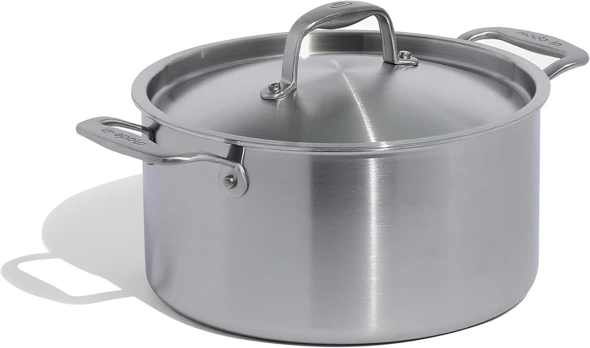 Made in Cookware - 6 Quart Stainless Steel Stock Pot with Lid - 5 Ply Stainless Clad - Professional Cookware - Crafted in Italy - Induction Compatible