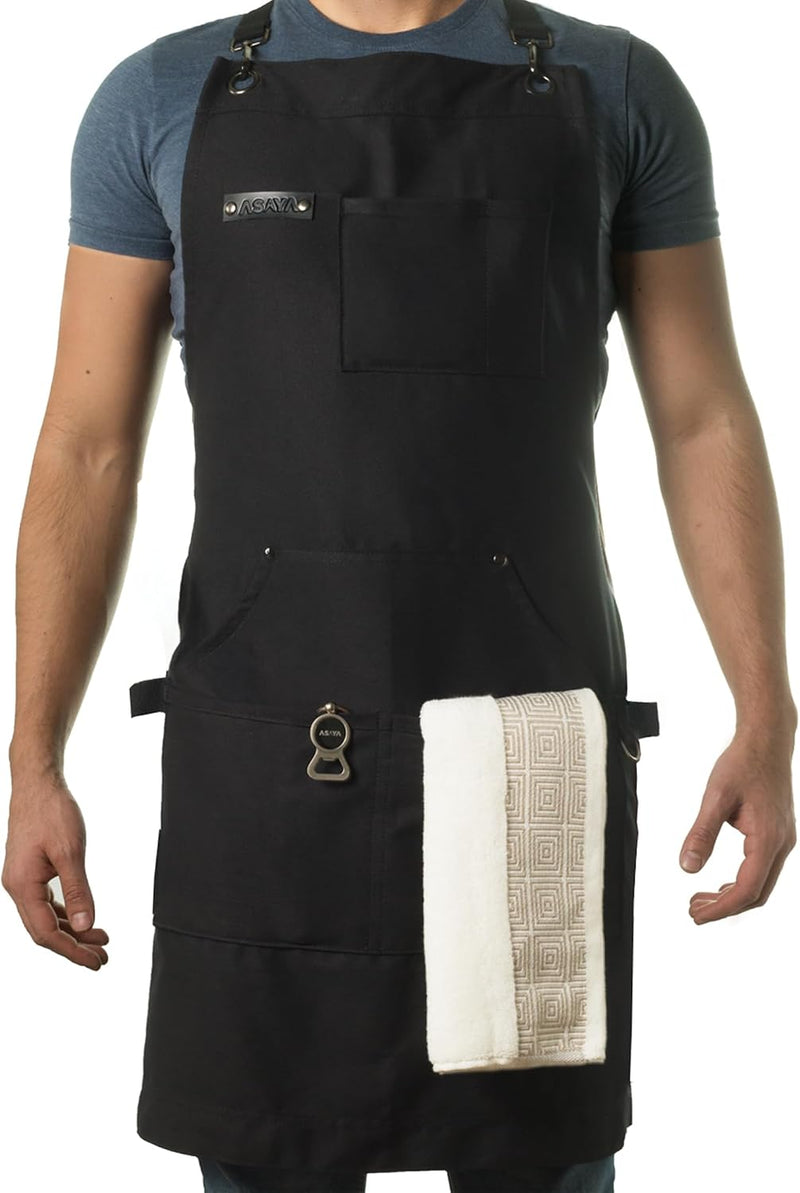 Canvas BBQ Apron with Bottle Opener and Towel