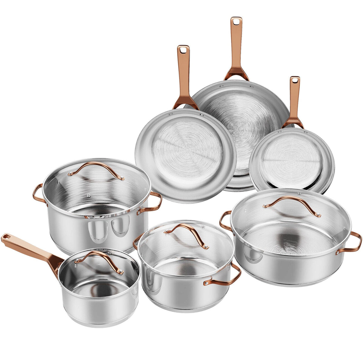 Stainless Steel Cookware Set with Gold Handles, 11-Piece