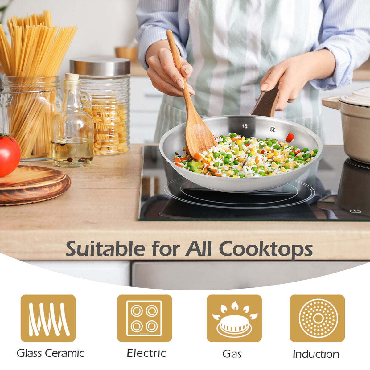 Stainless Steel Cookware Set with Gold Handles, 11-Piece