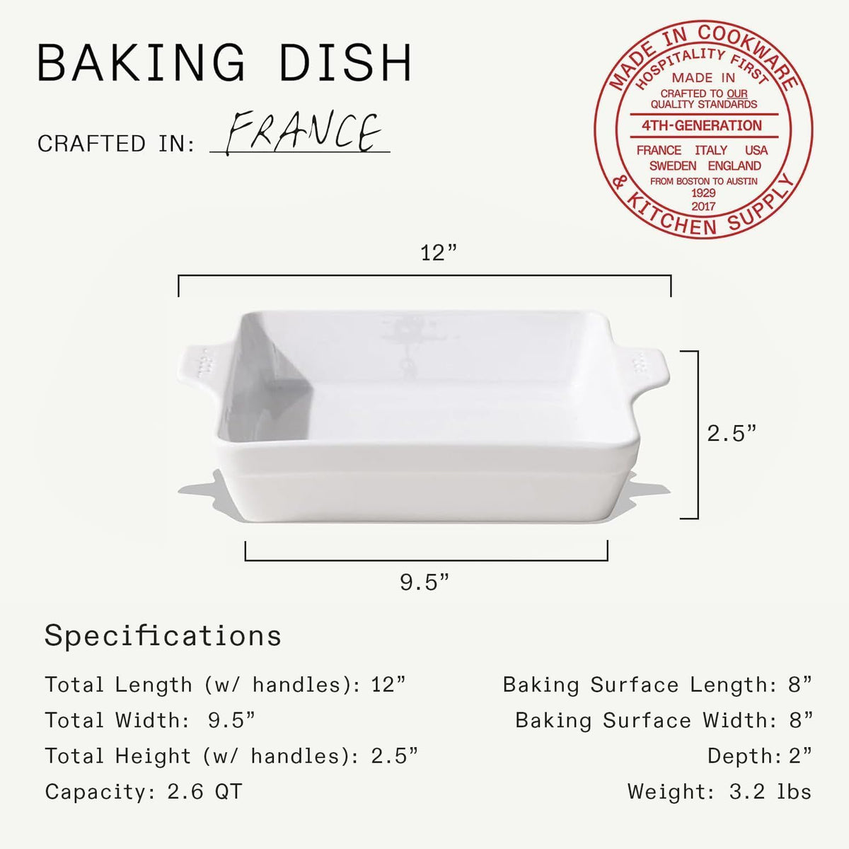 Made in Cookware - Square Baking Dish - White - Hand Crafted Porcelain - Professional Bakeware - Crafted in France