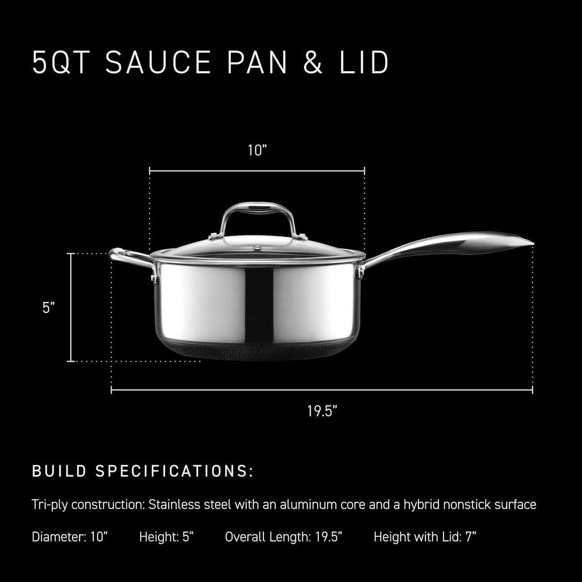Hexclad 5QT Hybrid Nonstick Saucier with Lid, Induction Ready