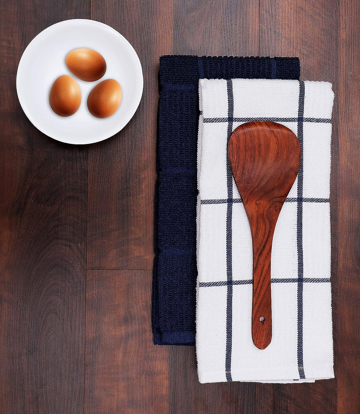 Set of 4 Ultra Absorbent Terry Cotton Kitchen Towels, Quick-Drying Hand and Tea Towels, Soft and Durable Cleaning Cloths with Hanging Loop, 16 x 26 Inches (Navy/Blue)
