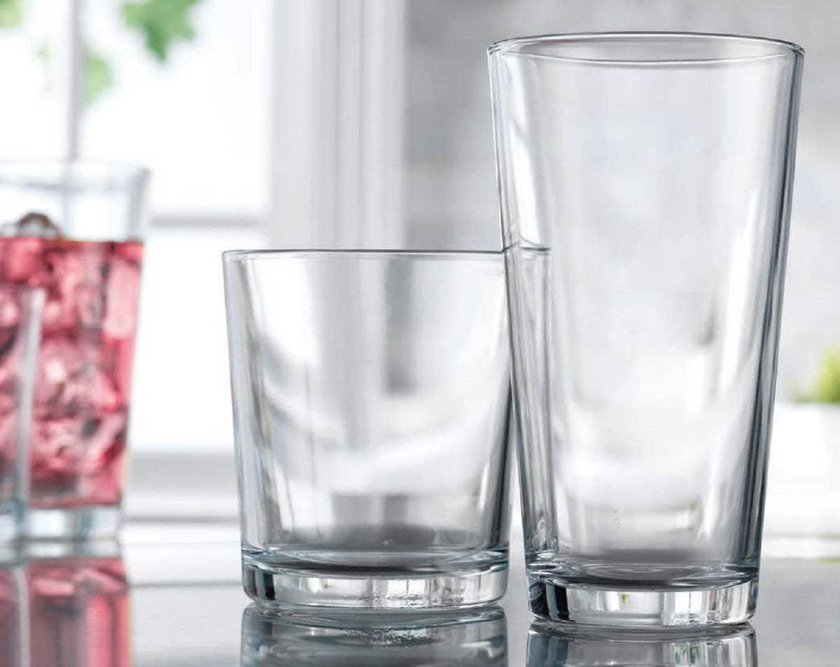 Drinking Glasses Set of 12. Glassware Set, 6 Highball Glass Cups, 6 Whiskey Glasses. Classic Drinkware Set 17 Oz Tall Glasses Set and 13 Oz Rock Glasses.