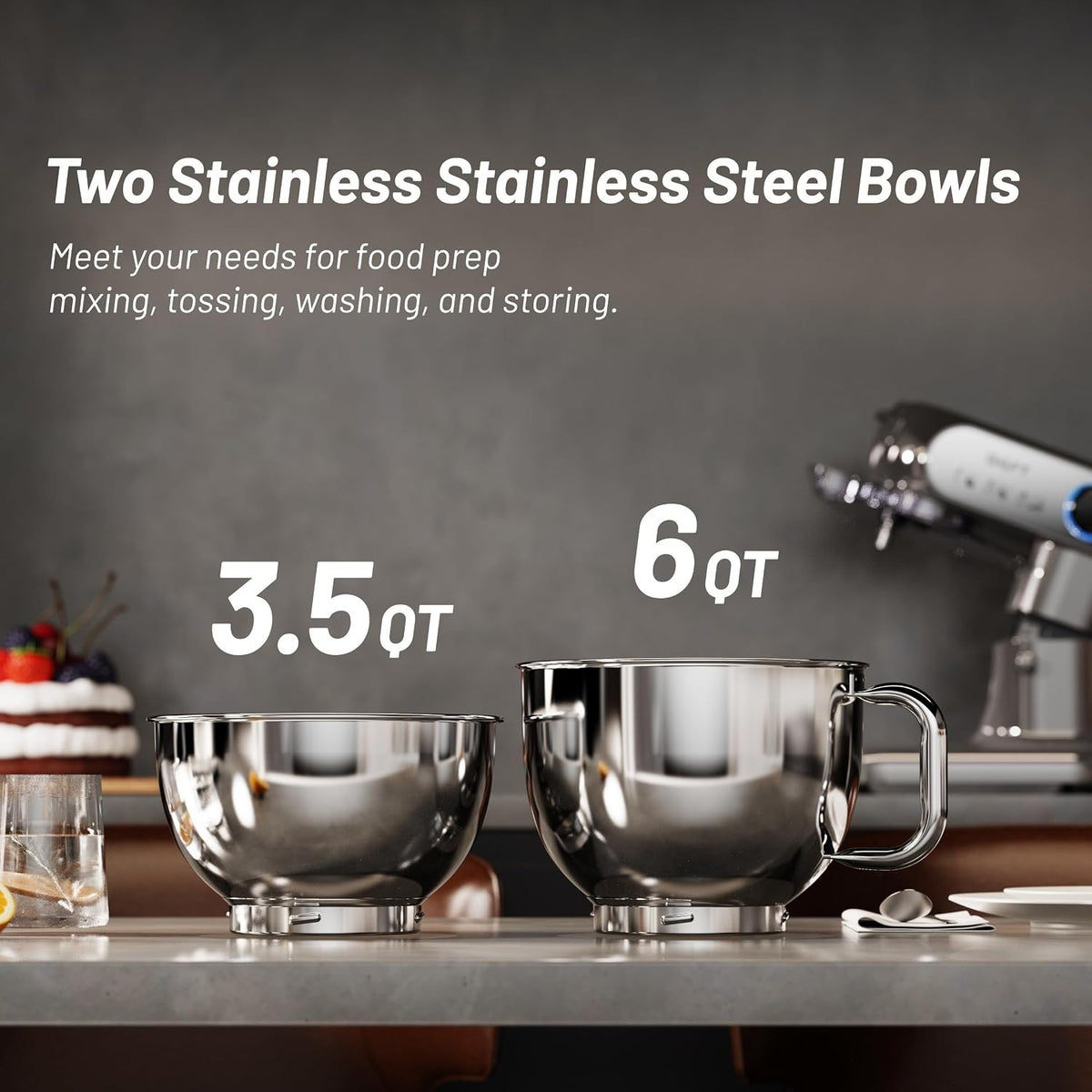 Stand Mixer, 3.5QT&6QT Bowls Mixers Kitchen Electric Stand Mixer Gray