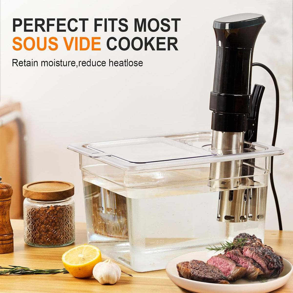 Sous Vide Container 12 Quart with Universal Collapsible Hinged Lid