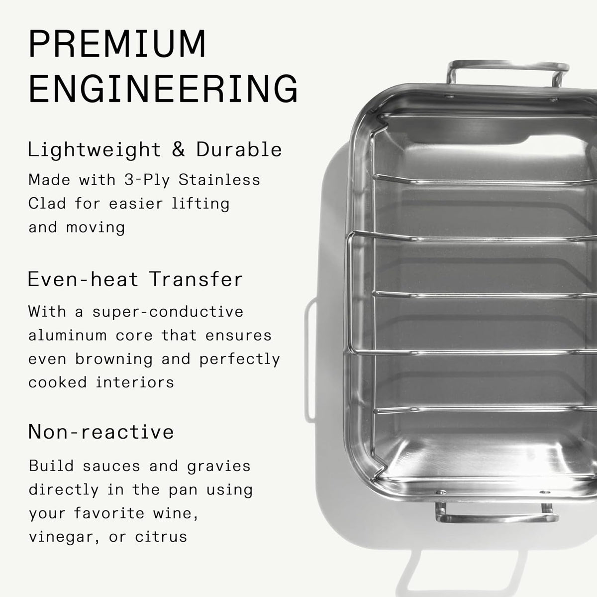 Made in Cookware - Stainless Clad Roasting Pan - 3-Ply Stainless Clad - Professional Cookware - Crafted in Thailand