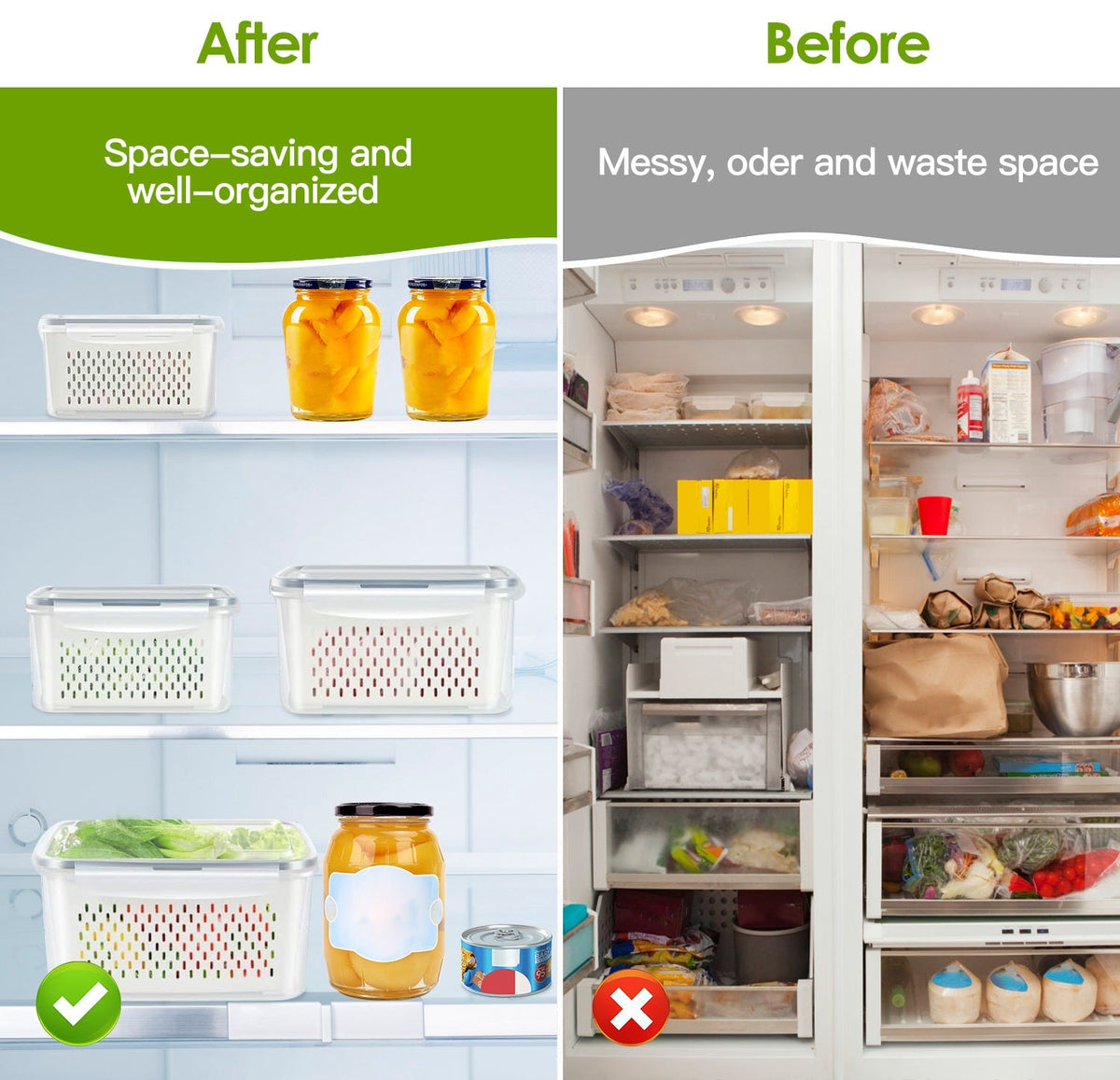 Produce Storage Containers with Drain Baskets, Set of 5