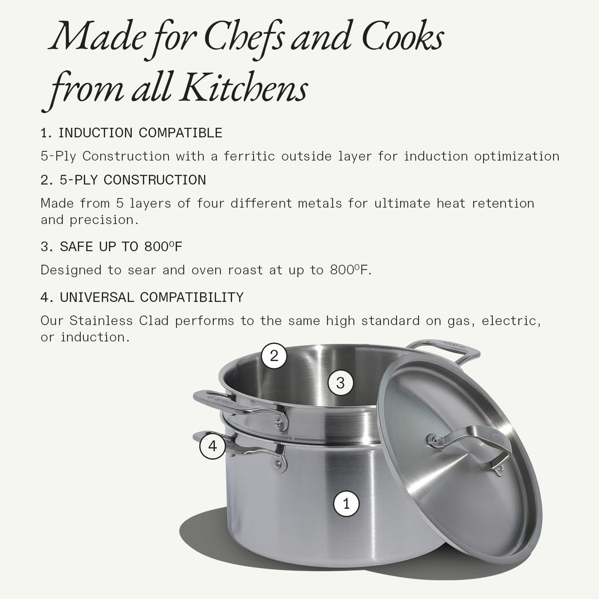 Made in Cookware - 8 Quart Stainless Steel Stock Pot with Lid and Pasta Insert - 5 Ply Stainless Clad - Professional Cookware - Crafted in Italy - Induction Compatible
