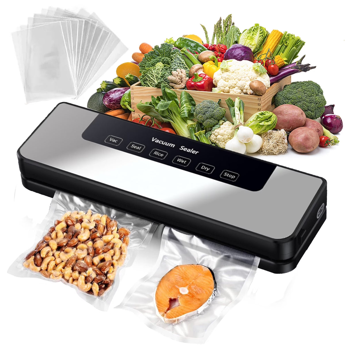 5-in-1 Vacuum Sealer Machine with 10 Bags for Moist and Dry Foods - Ideal for Preserving Freshness