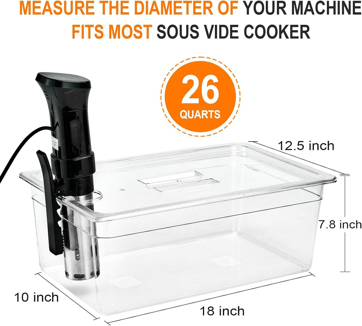 Large Sous Vide Container with Lid, 26 Qt Complete Accessories Kit