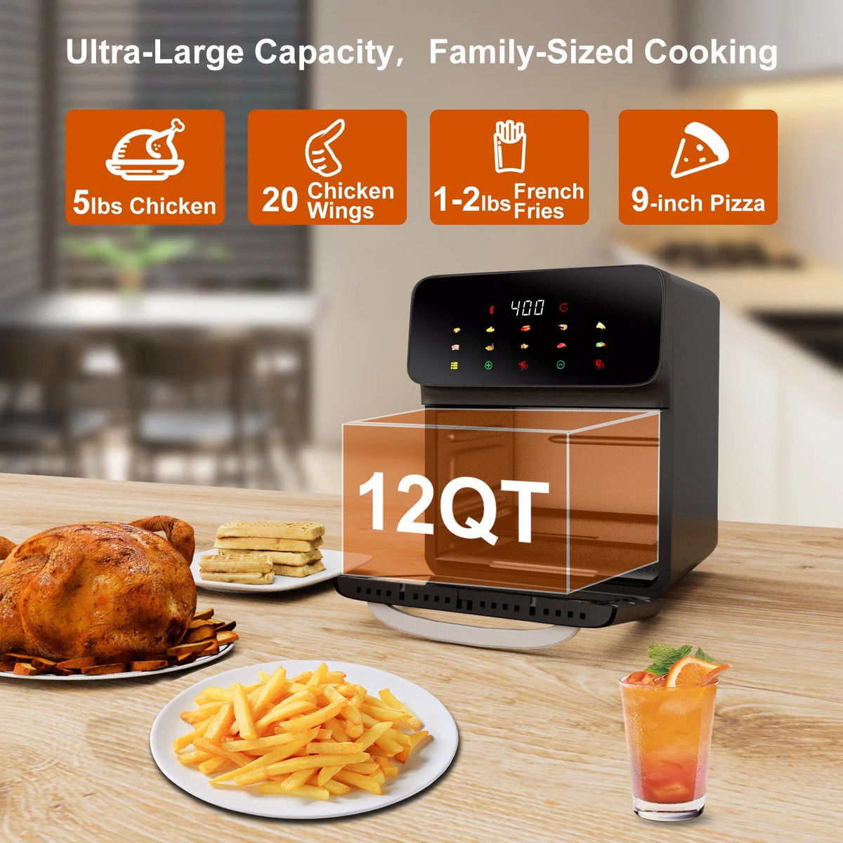 Upgrade your cooking game with the 12QT Air Fryer Convection Oven! 🌟✨ 10-in-1 functions, stylish touchscreen, and a clear view window! 🍽️🔥 #KitchenMustHave #HealthyCooking