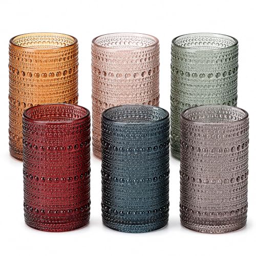 Khen Tonal Hobnail Highball Glasses, 14 oz, Set of 6
