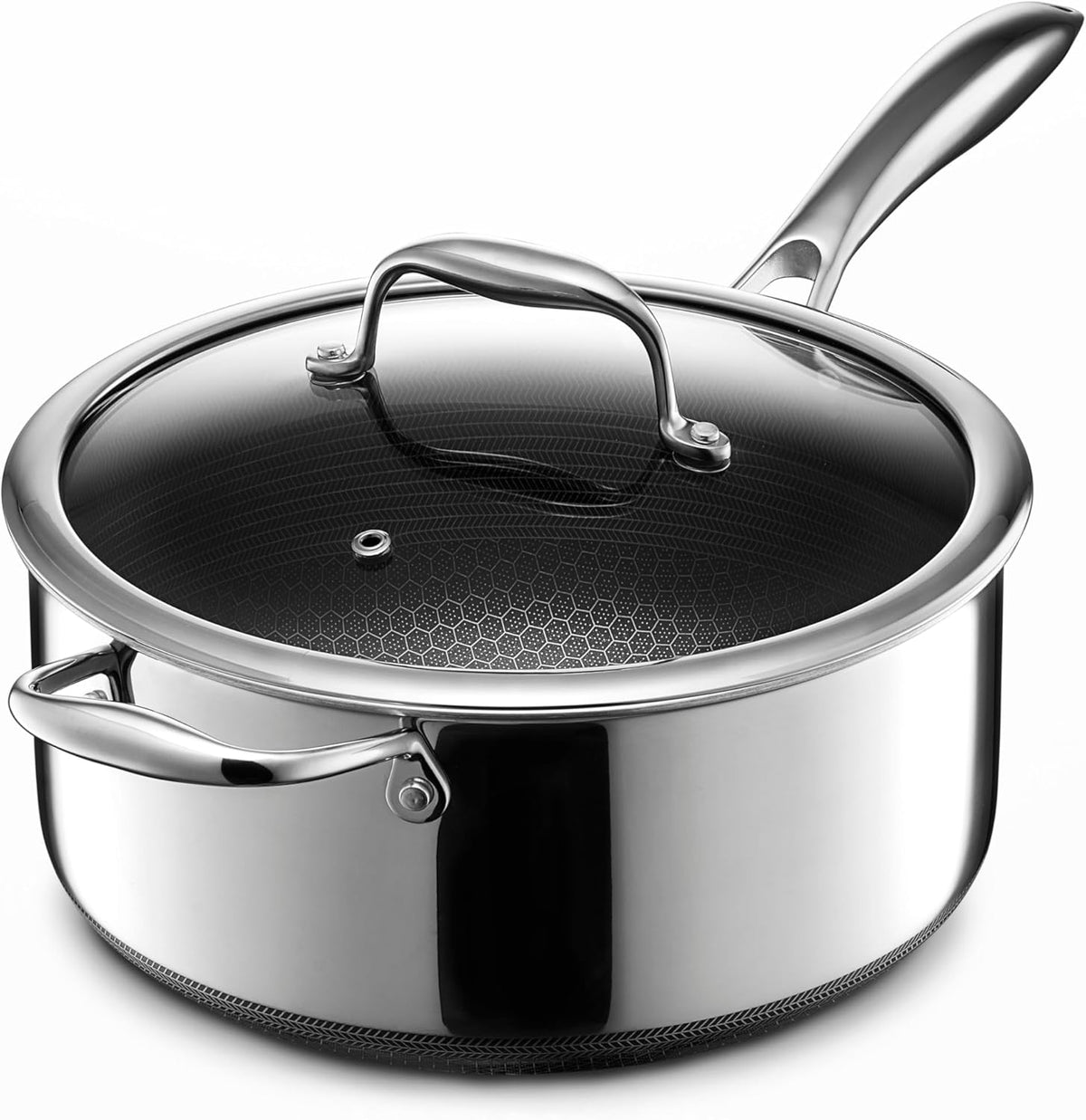 Hexclad 5QT Hybrid Nonstick Saucier with Lid, Induction Ready