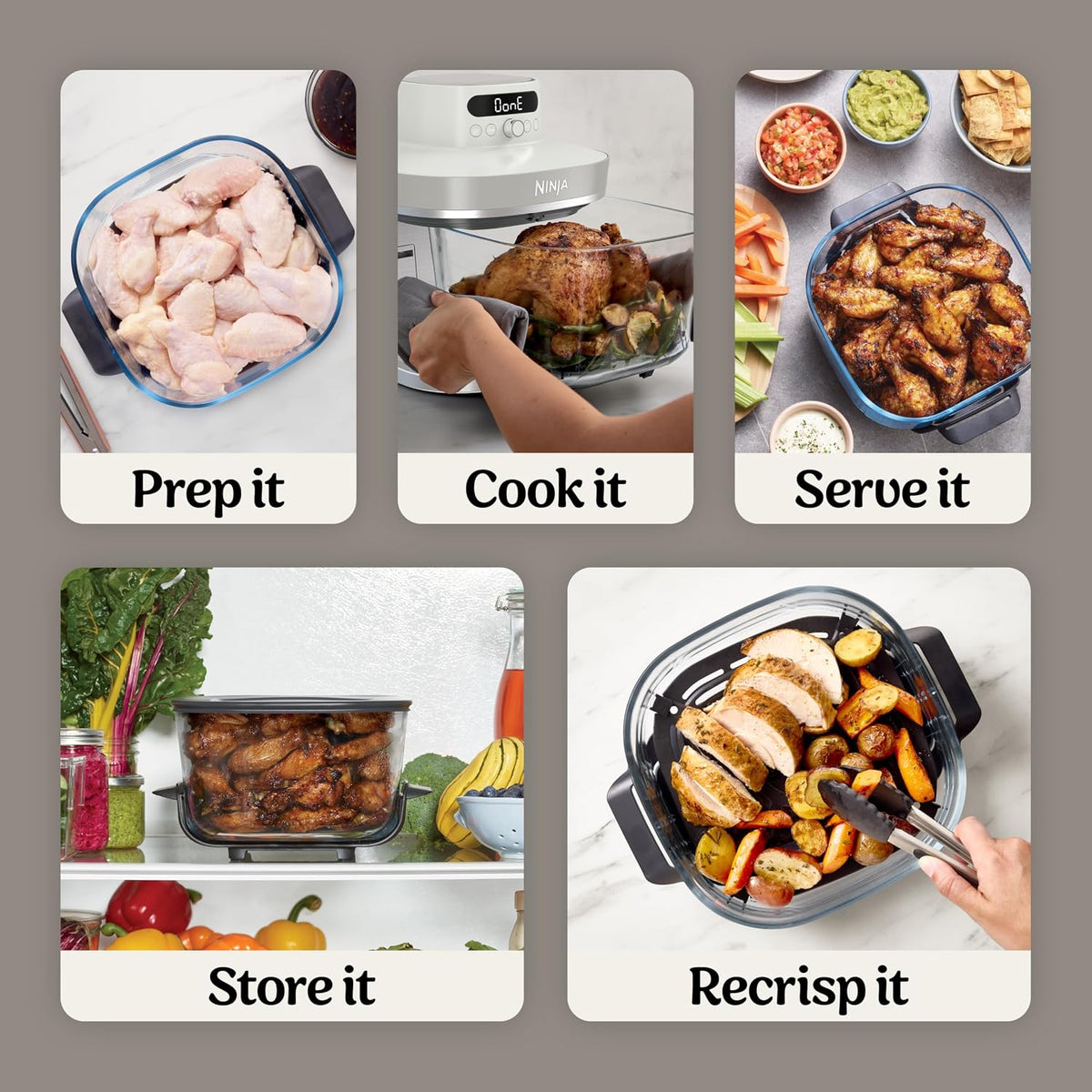 Ninja Crispi Pro Glass Air Fryer, 6-In-1, Bone, AS101LG