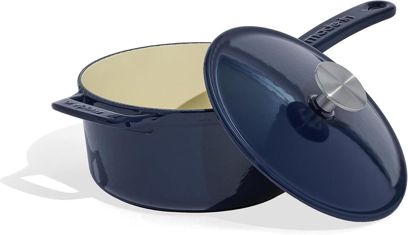 Made In Enameled Cast Iron Saucepan with Lid, 2 qt, Harbour Blue