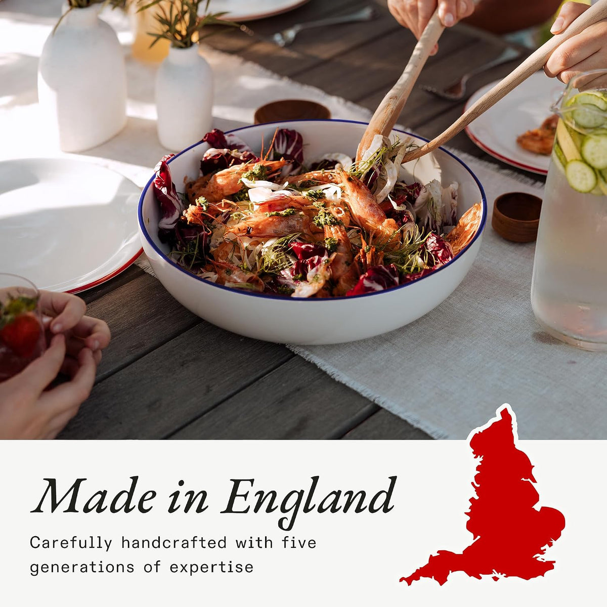 Made in Cookware - Serving Bowl - White with Navy Rim - Porcelain - Crafted in England