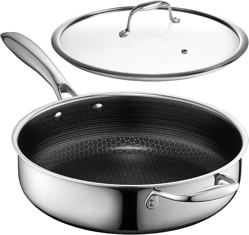 HexClad Hybrid Deep Sauté Pan with Lid, 4.5 qt