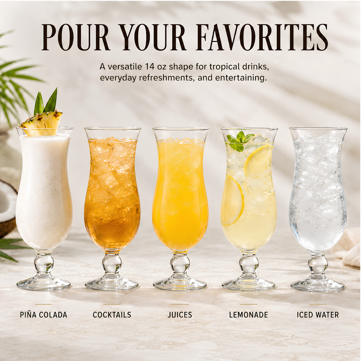 Hurricane Drinking Glasses, Set of 6, Clear