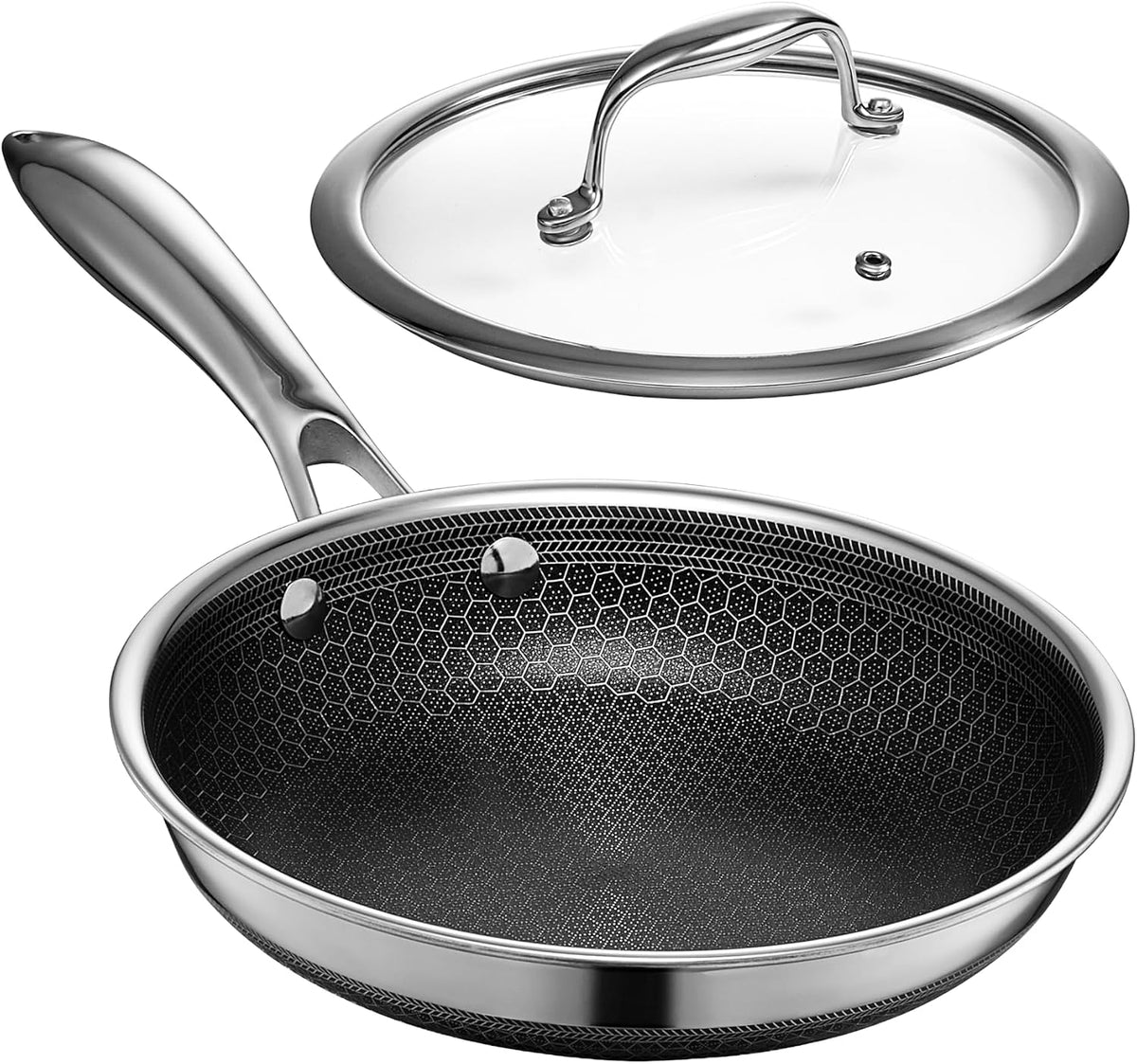 Hexclad 8" Hybrid Nonstick Frying Pan with Lid, Dishwasher & Oven Safe