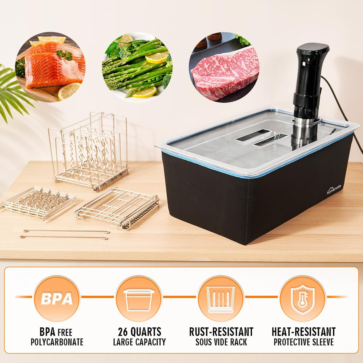 Large Sous Vide Container with Lid, 26 Qt Complete Accessories Kit
