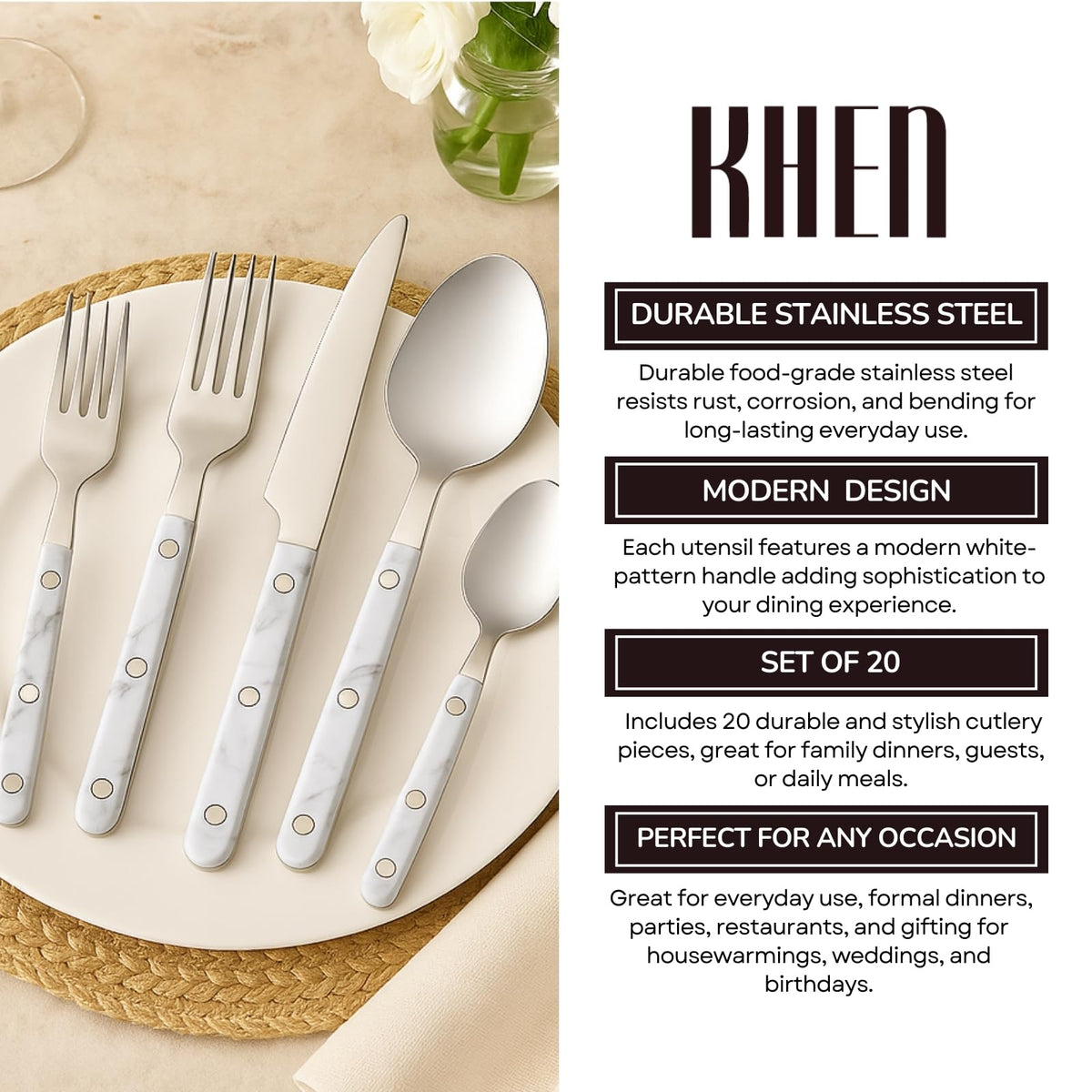 Khen Flatware Set, 20-Piece