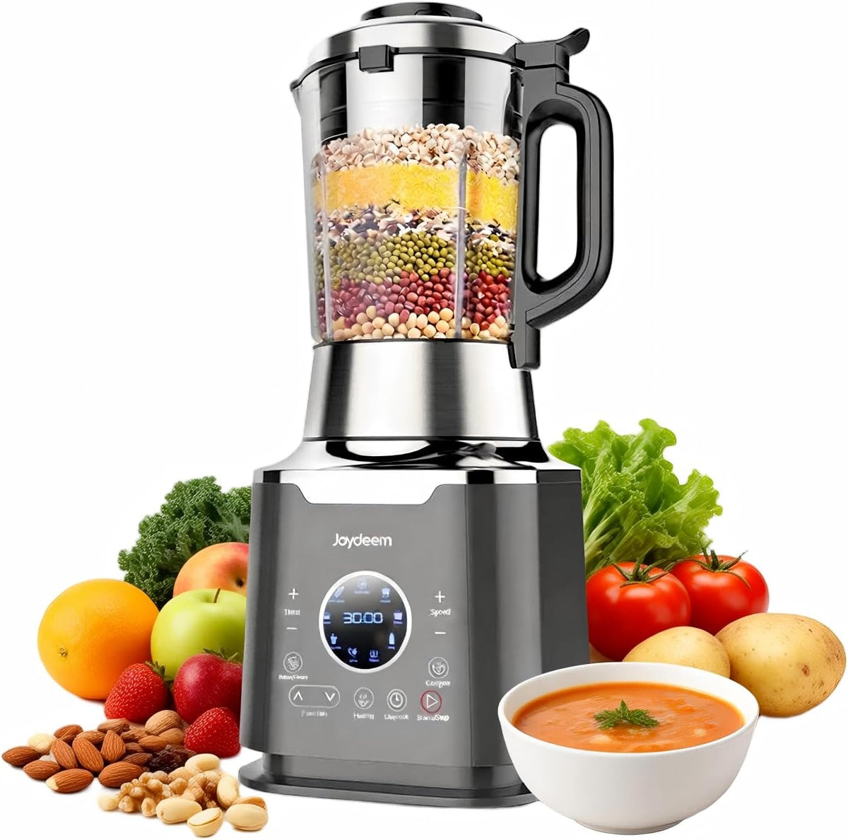 Cooking Blender JD-D16, Hot and Cold Blender for Soy Milk & Juice, Soup Maker with Stew Pot, 1.75L(59 Oz), 1200W, Black