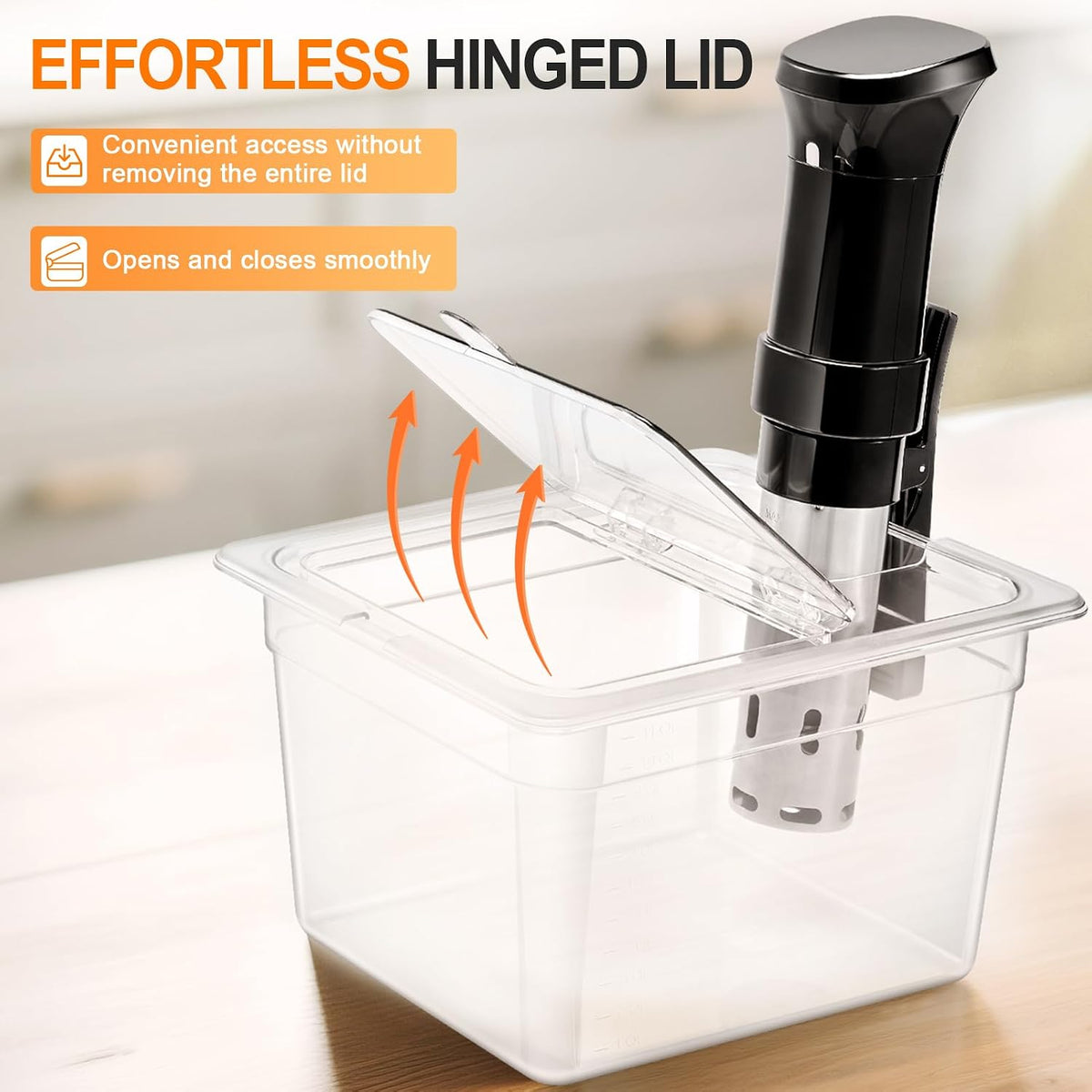 Sous Vide Container 12 Quart with Universal Collapsible Hinged Lid
