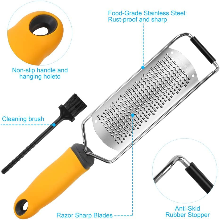 Elevate Your Cooking Game! 🍋✨ Meet the Pro Zester Grater - Perfect for Citrus, Parmesan, & Chocolate! Razor-Sharp Stainless Steel, Includes Protective Cover & Cleaning Brush, Plus Dishwasher Safe! 🧑🍳 #KitchenEssentials #BakingMadeEasy