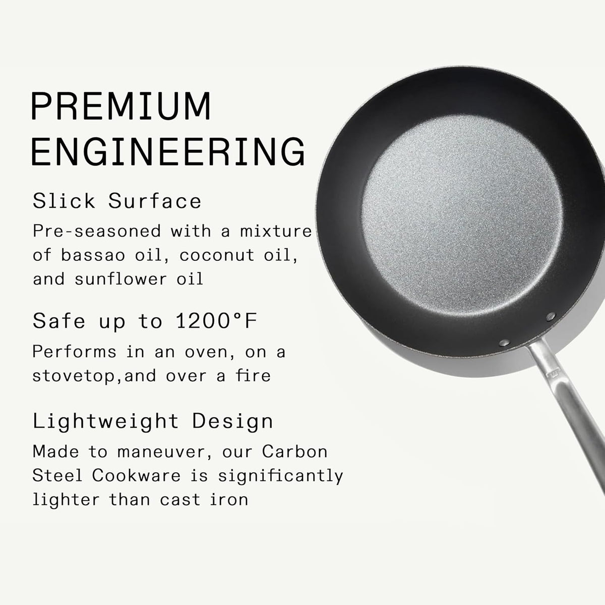 Made in Cookware - Seasoned 10" Carbon Steel Frying Pan - Professional Cookware - Crafted in Sweden - Induction Compatible