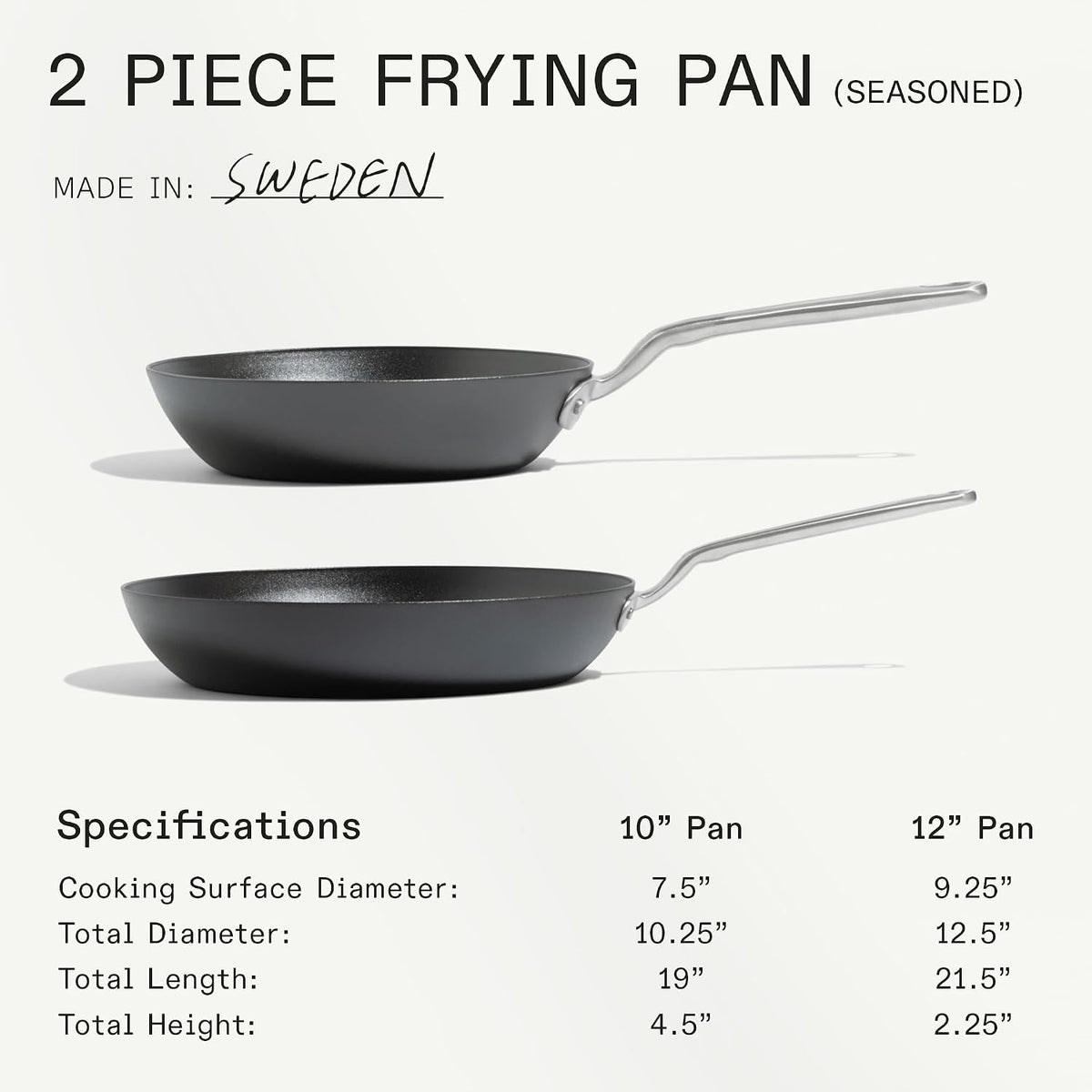 Made in Cookware - 2 Piece (Includes 10",12") Seasoned Carbon Steel Frying Pan - Professional Cookware - Crafted in Sweden - Induction Compatible