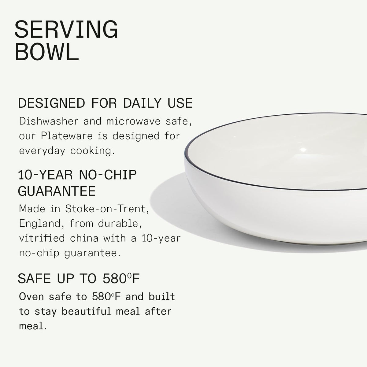 Made in Cookware - Serving Bowl - White with Navy Rim - Porcelain - Crafted in England