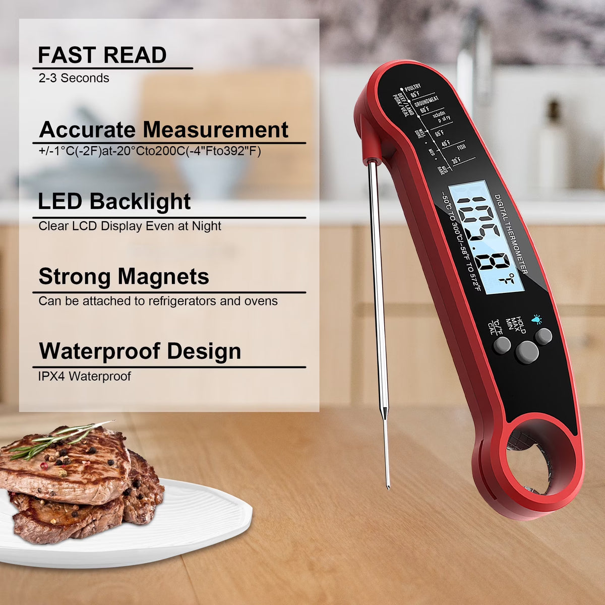 Digital Meat Thermometer Instant Read Food Thermometers for BBQ Grilling Cooking