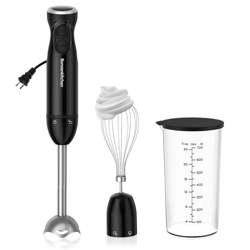Immersion Blender with Whisk and Measuring Cup, 3-in-1