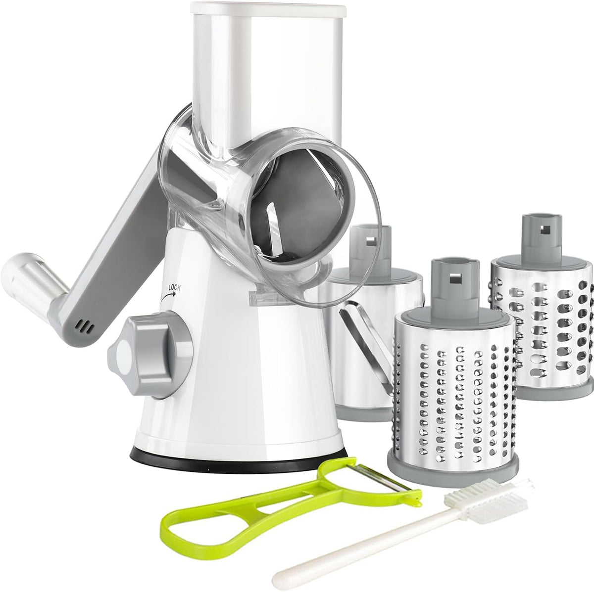 Rotary Hand Crank Shredder for Effortless Grating of Cheese, Vegetables, Nuts, and Chocolate