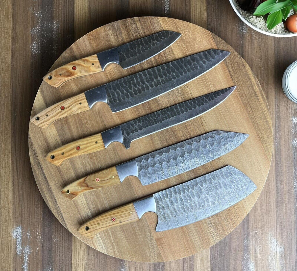 Forged Damascus Knife Set, 5-Piece