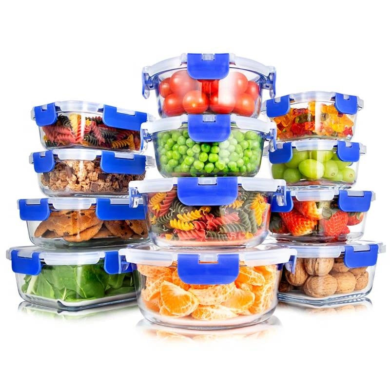 Glass Food Storage Container Set with Lids, 24-Piece