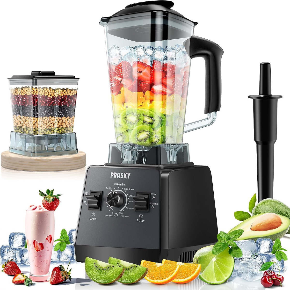 PRASKY Blender and Grinder Combo, 68 oz