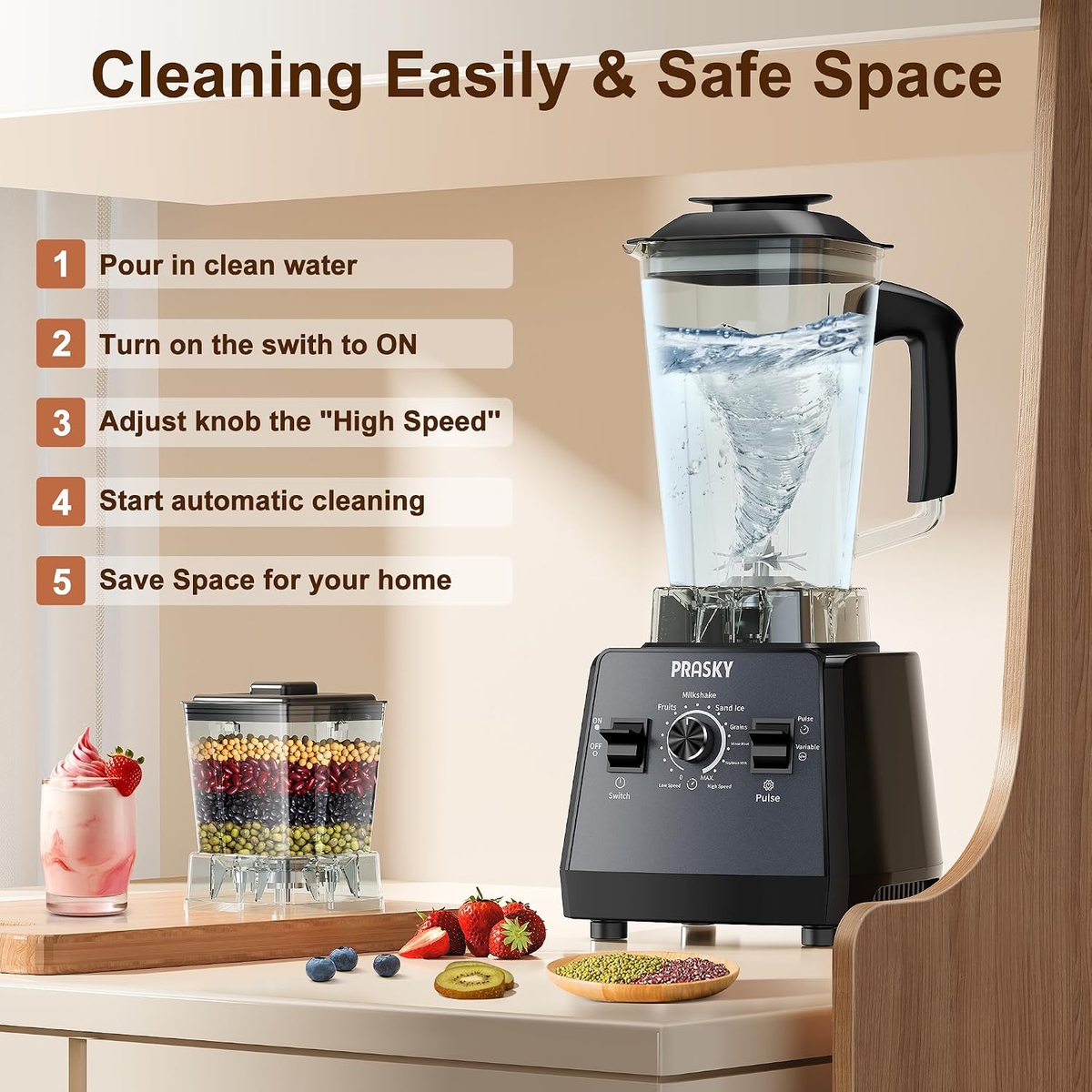 PRASKY Blender and Grinder Combo, 68 oz