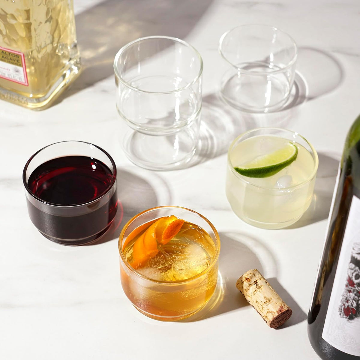 Bodega Glasses - Stackable Drinking Glasses Set - Modern Glassware for Wine and Cocktails - 7Oz Set of 6