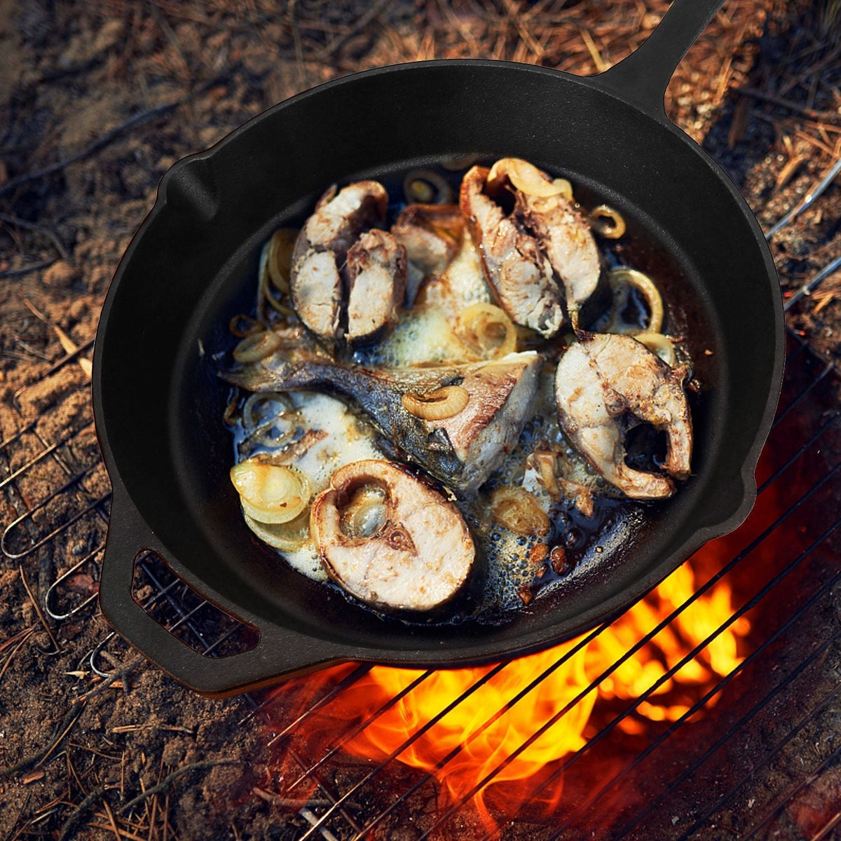 LJG Pre-Seasoned Cast Iron Skillet with Handle Holder, 12 in