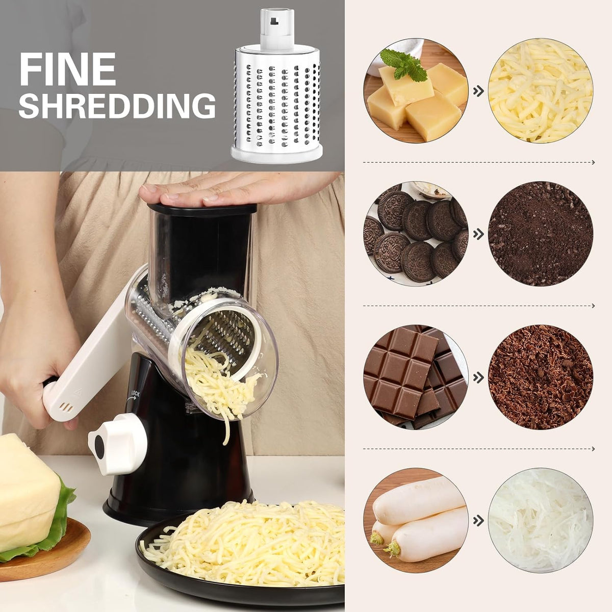 Say goodbye to boring cheese prep! 🧀✨ Grab our sleek black Rotary Cheese Grater with a hand crank and shred your way to cheesy goodness! #CheeseLovers #KitchenGadgets