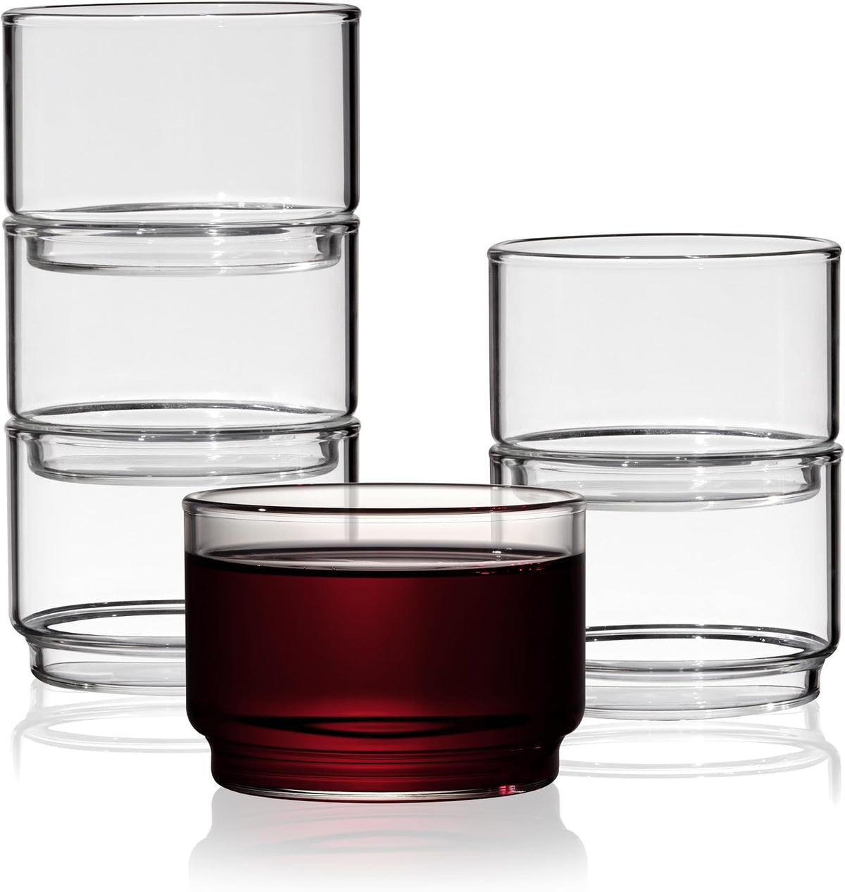 Bodega Glasses - Stackable Drinking Glasses Set - Modern Glassware for Wine and Cocktails - 7Oz Set of 6
