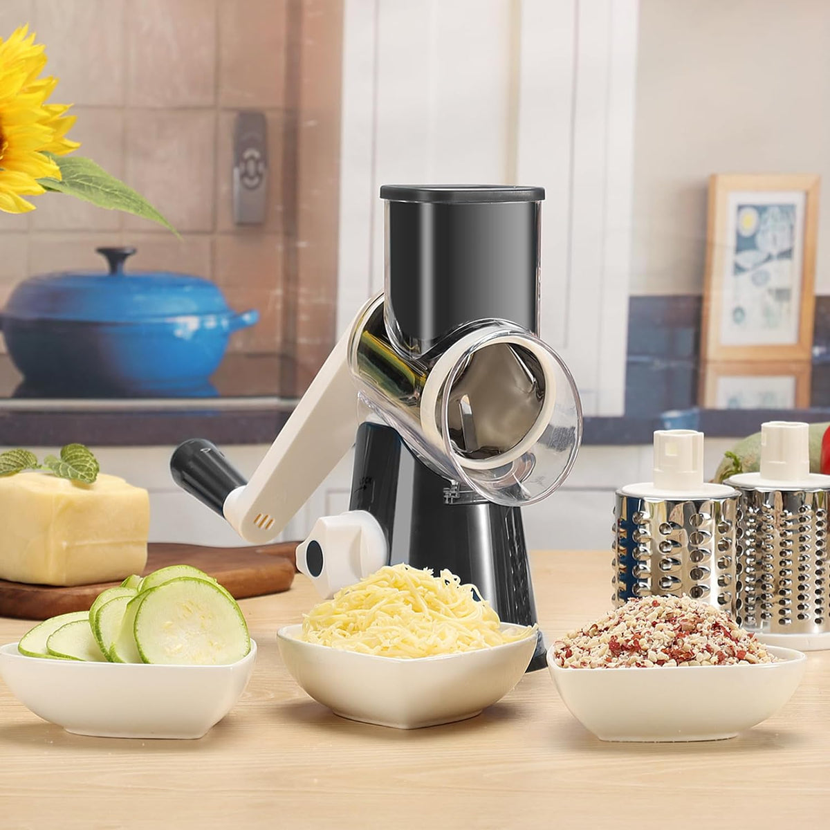 Say goodbye to boring cheese prep! 🧀✨ Grab our sleek black Rotary Cheese Grater with a hand crank and shred your way to cheesy goodness! #CheeseLovers #KitchenGadgets
