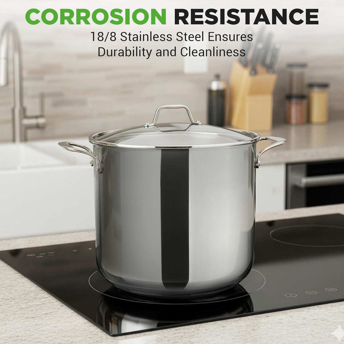 15-Quart Induction-Compatible Stainless Steel Stock Pot with Tempered Glass Lid - Dishwasher Safe for Easy Cleanup