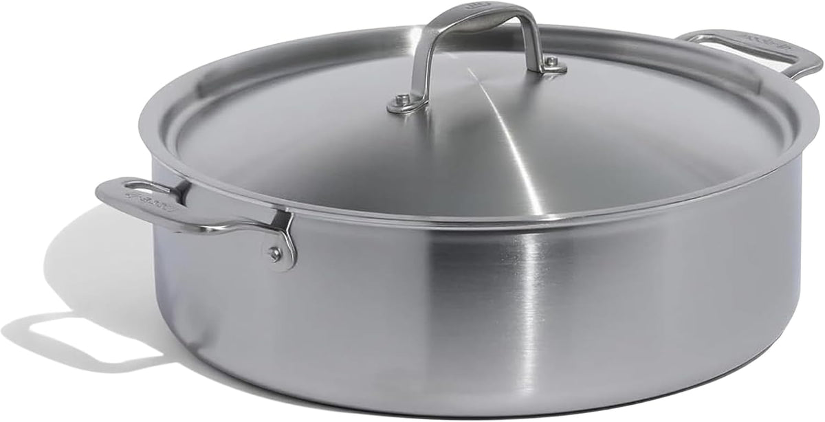 Made in Cookware - 10 Quart Stainless Steel Rondeau Pot W/Lid - 5 Ply Stainless Clad - Professional Cookware - Crafted in Italy - Induction Compatible