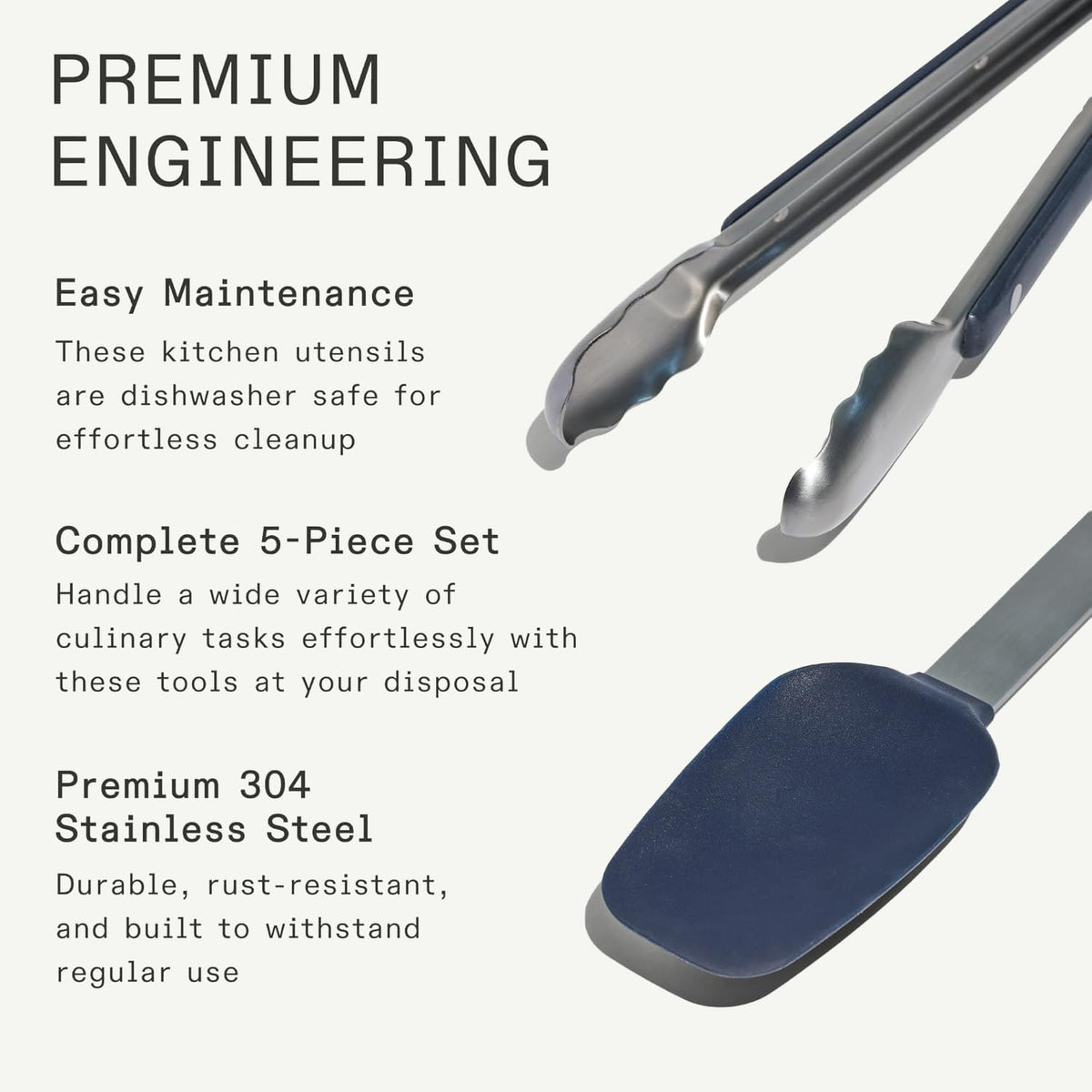 Made in Cookware - Stainless Steel Kitchen Utensil 5-Piece Set - Ladle, Tongs, Whisk, Spoonula, Fish Turner