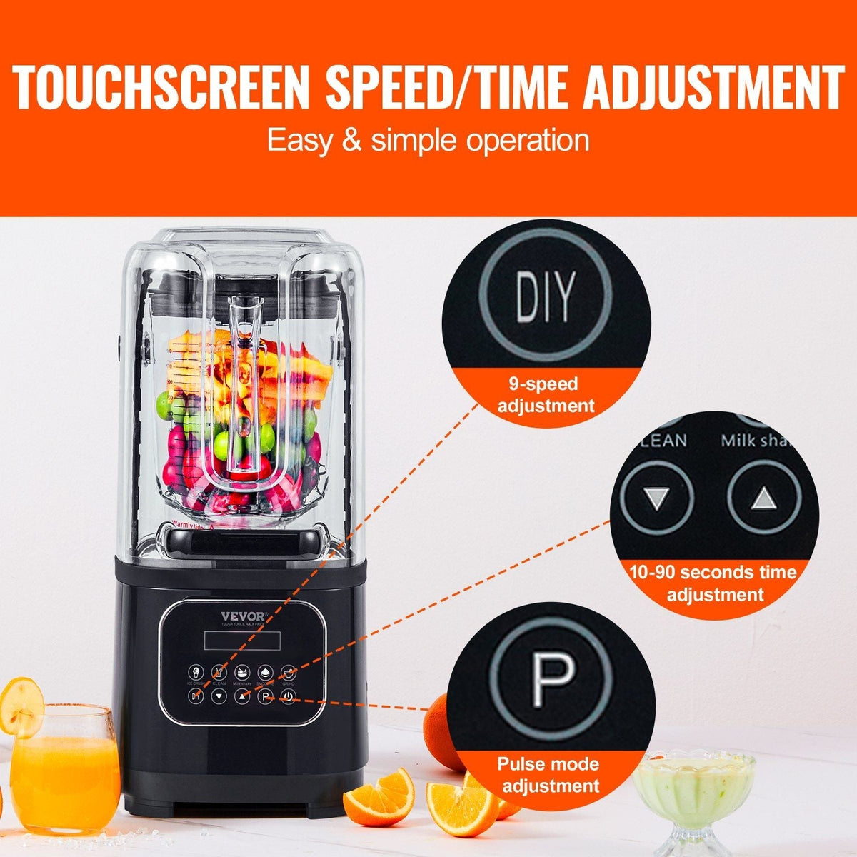 VEVOR Countertop Blender with Sound Shield, 68 oz