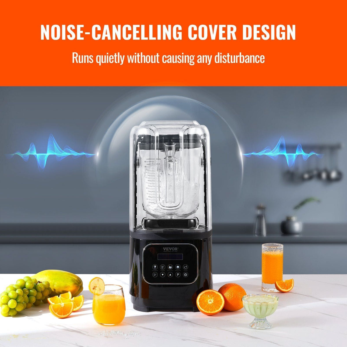 VEVOR Countertop Blender with Sound Shield, 68 oz