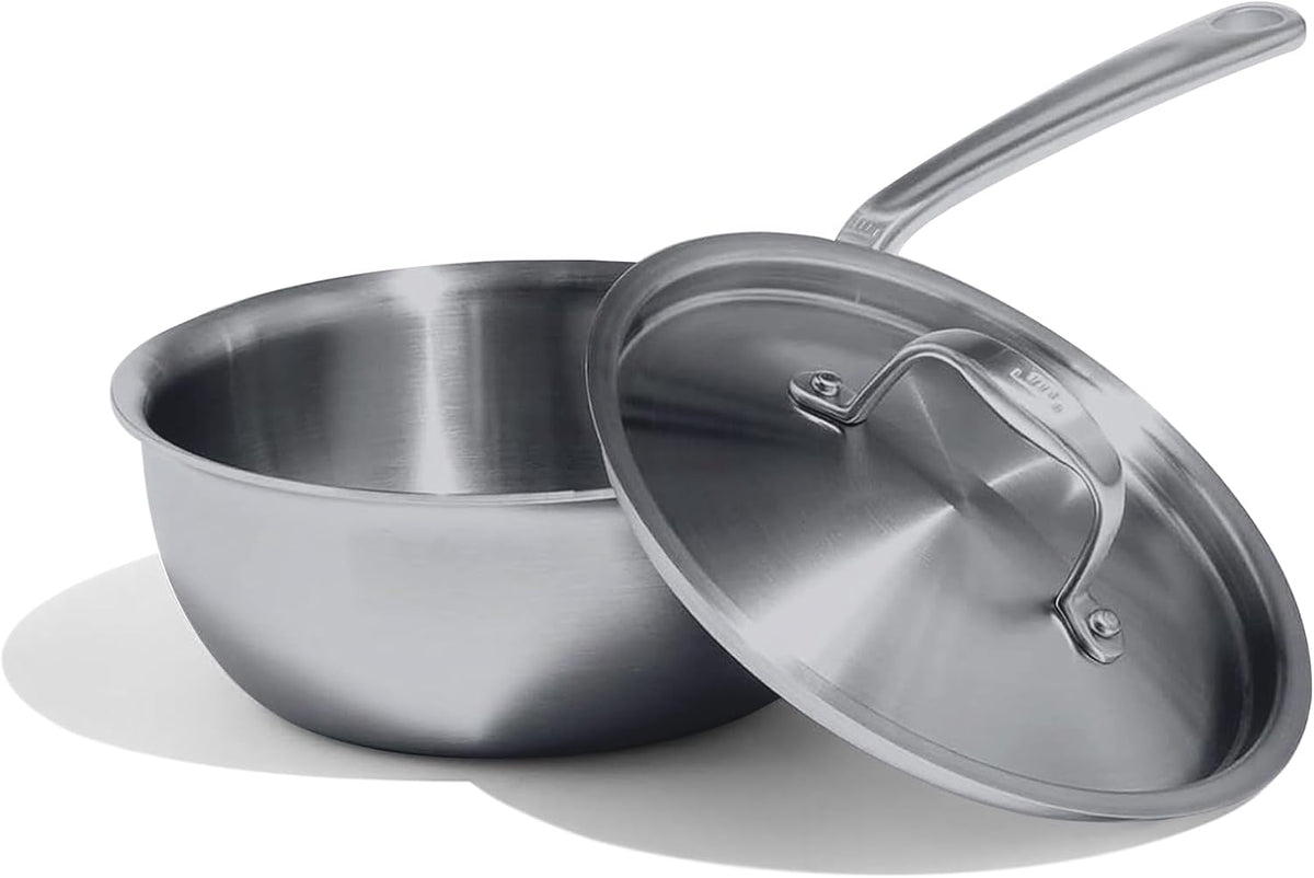 Made in Cookware - 2 Quart Stainless Steel Saucier Pan - 5 Ply Stainless Clad - Professional Cookware - Crafted in Italy - Induction Compatible